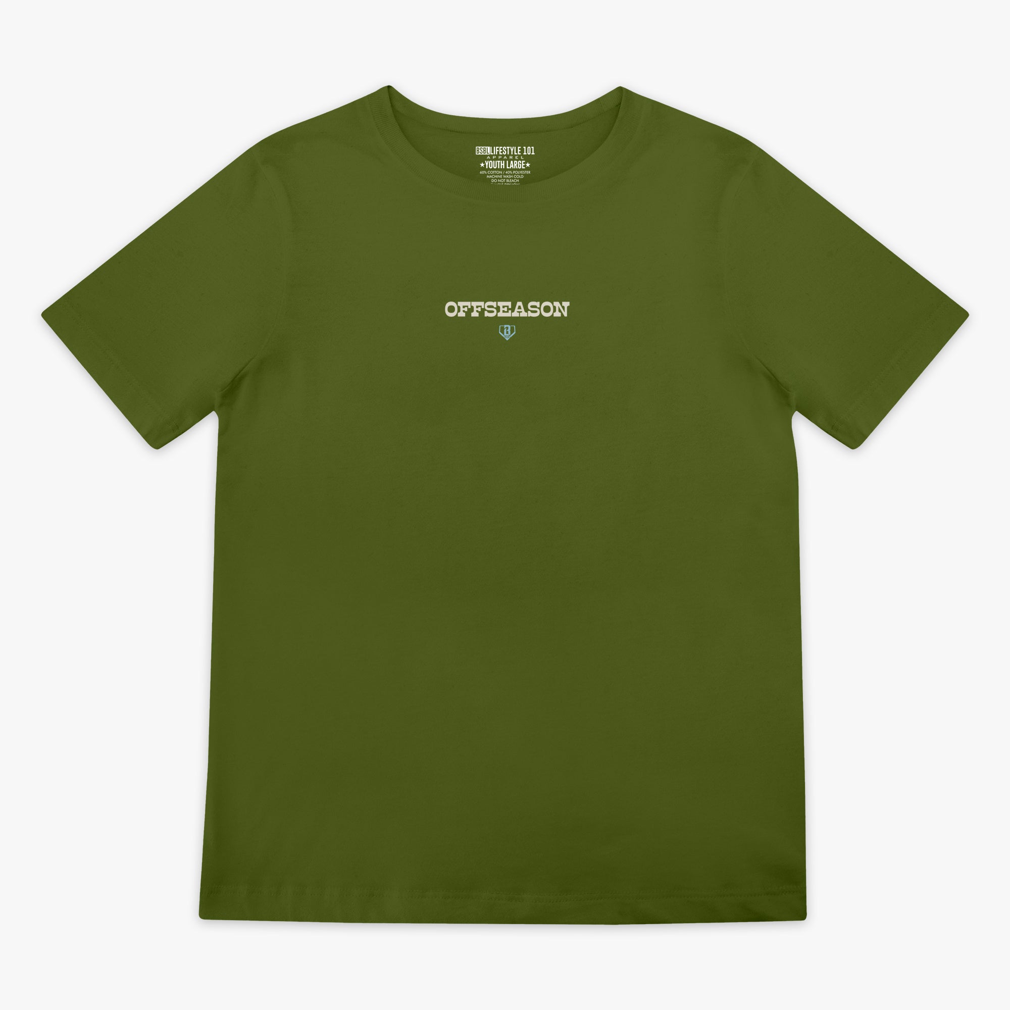 Green t-shirt with 'OFFSEASON' logo on a white background