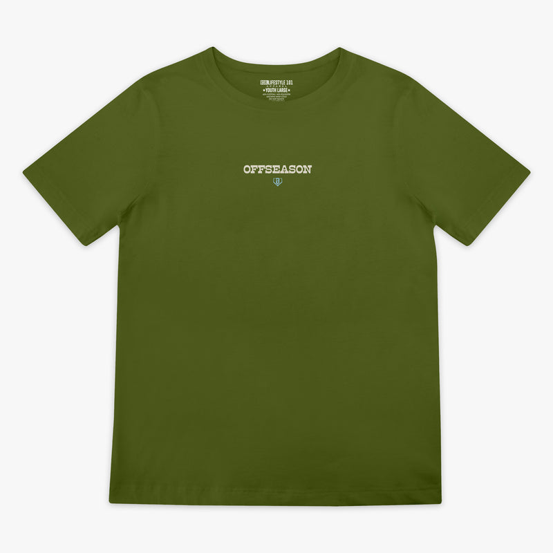 Green t-shirt with 'OFFSEASON' logo on a white background