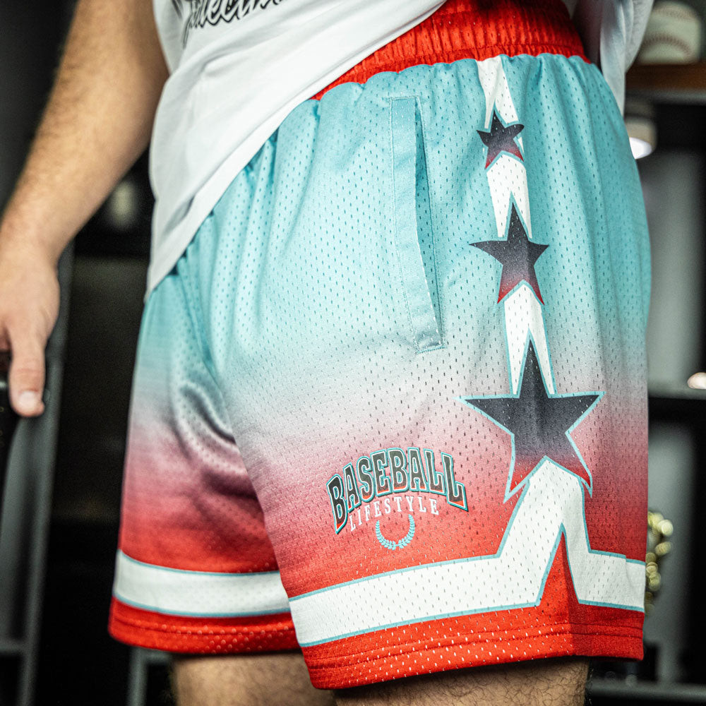ballaholic champion コラボ Shorts Champions Star Shorts - Gradient Teal/Red – Baseball Lifestyle 101