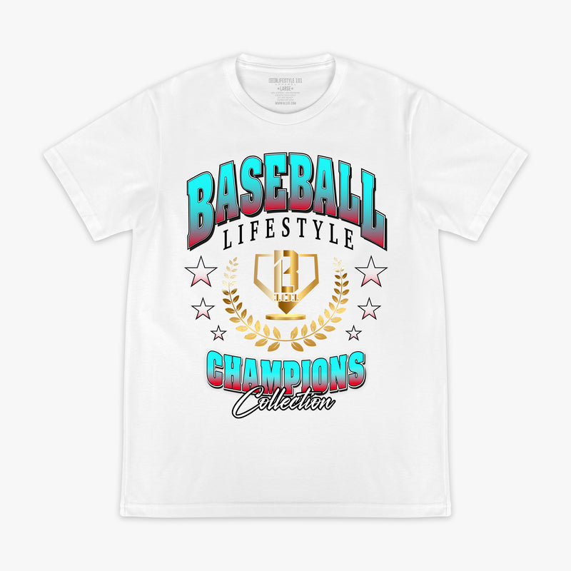 White Champions Logo graphic tee — front view