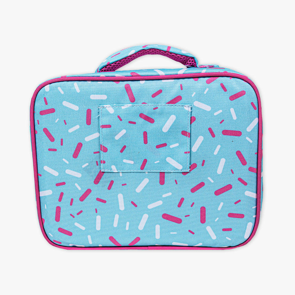 Adult model wearing blue lunch box with "Cotton Candy Ice Cream  SZN 2" design