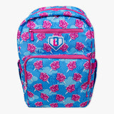 Adult model wearing multi-color backpack with "Cotton Candy Rotation" design