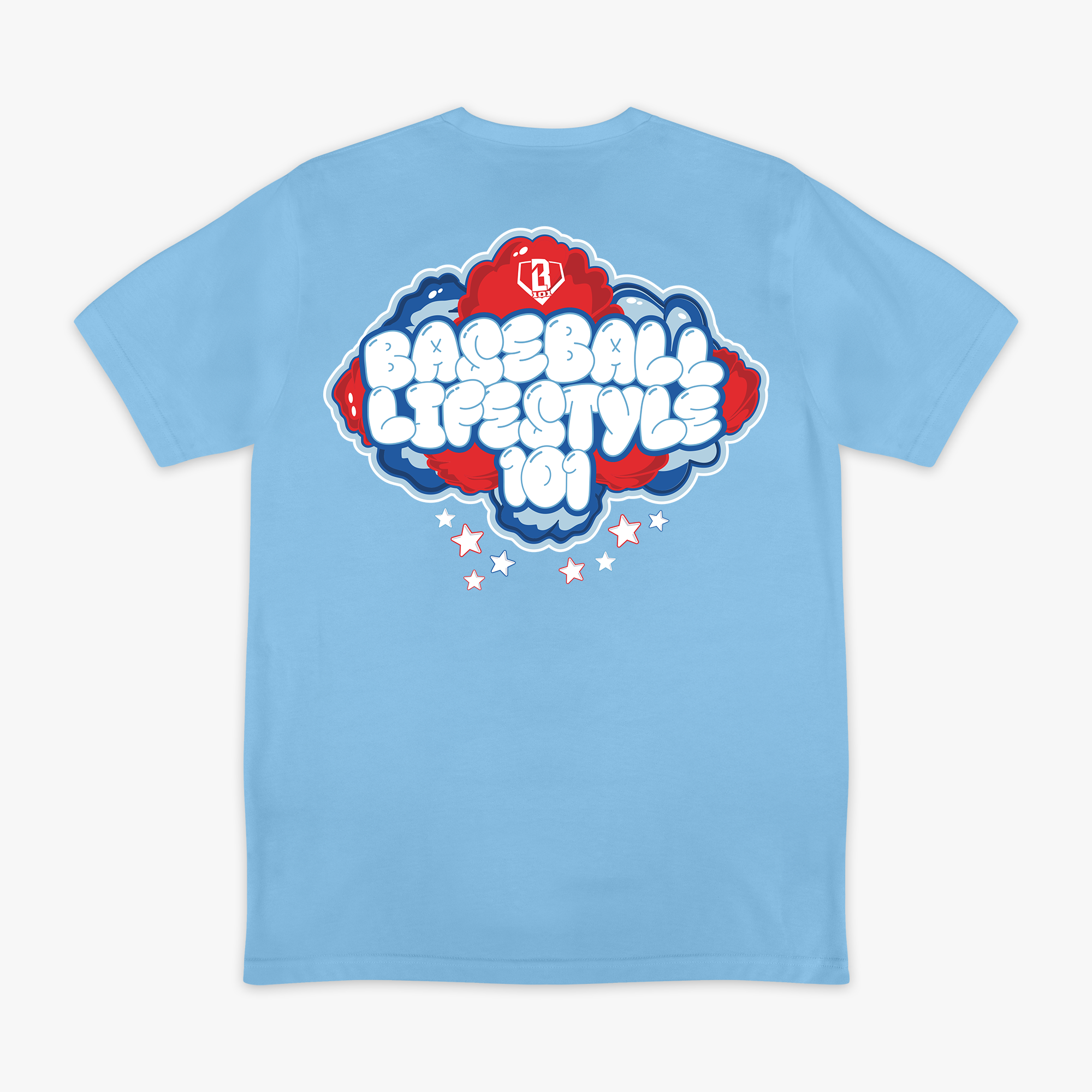 Red, white & blue Cotton Candy Light Blue graphic tee — back view