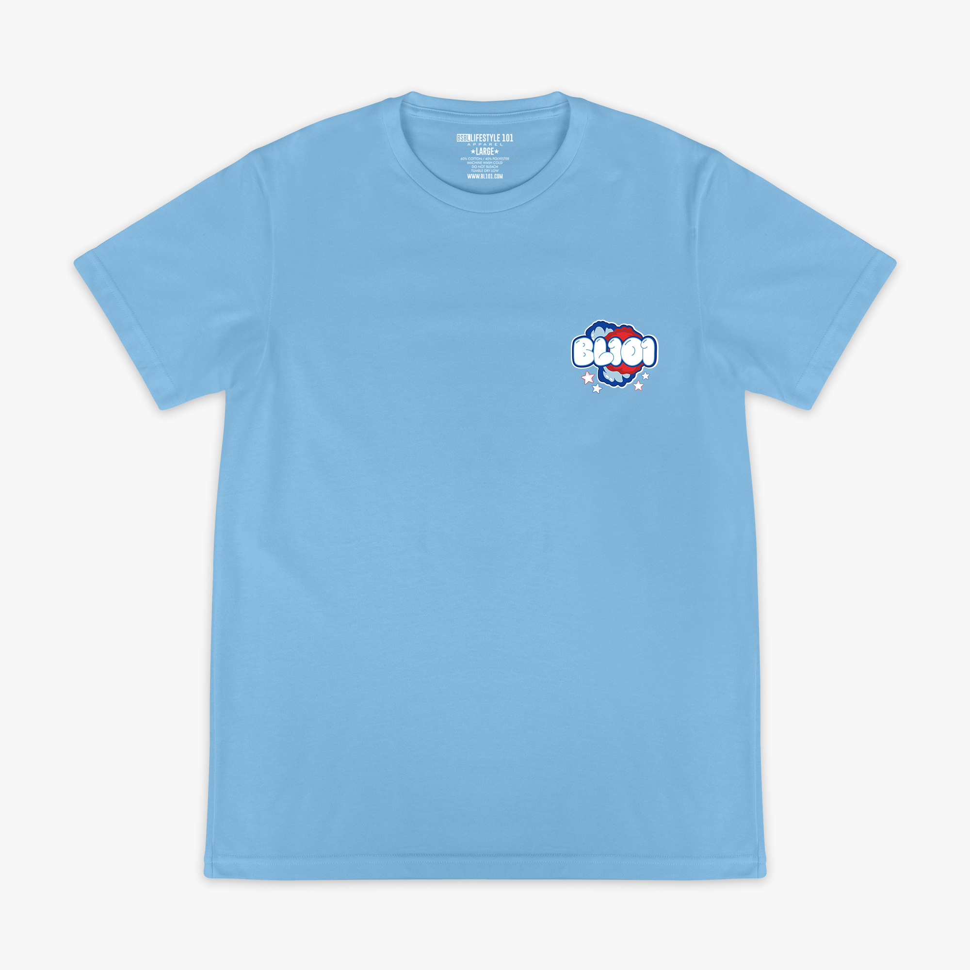 Red, white & blue Cotton Candy Light Blue graphic tee — front view