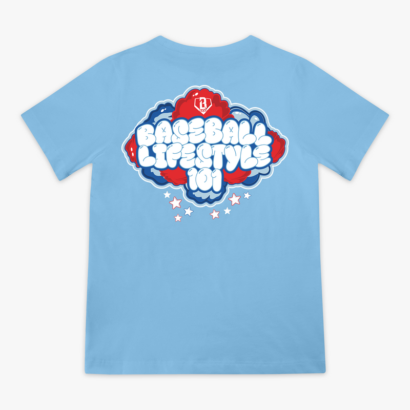 Red, white & blue Cotton Candy Light Blue youth graphic tee — back view