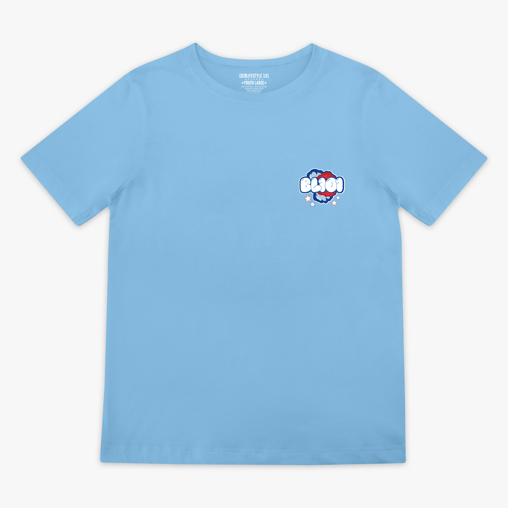 Red, white & blue Cotton Candy Light Blue youth graphic tee — front view
