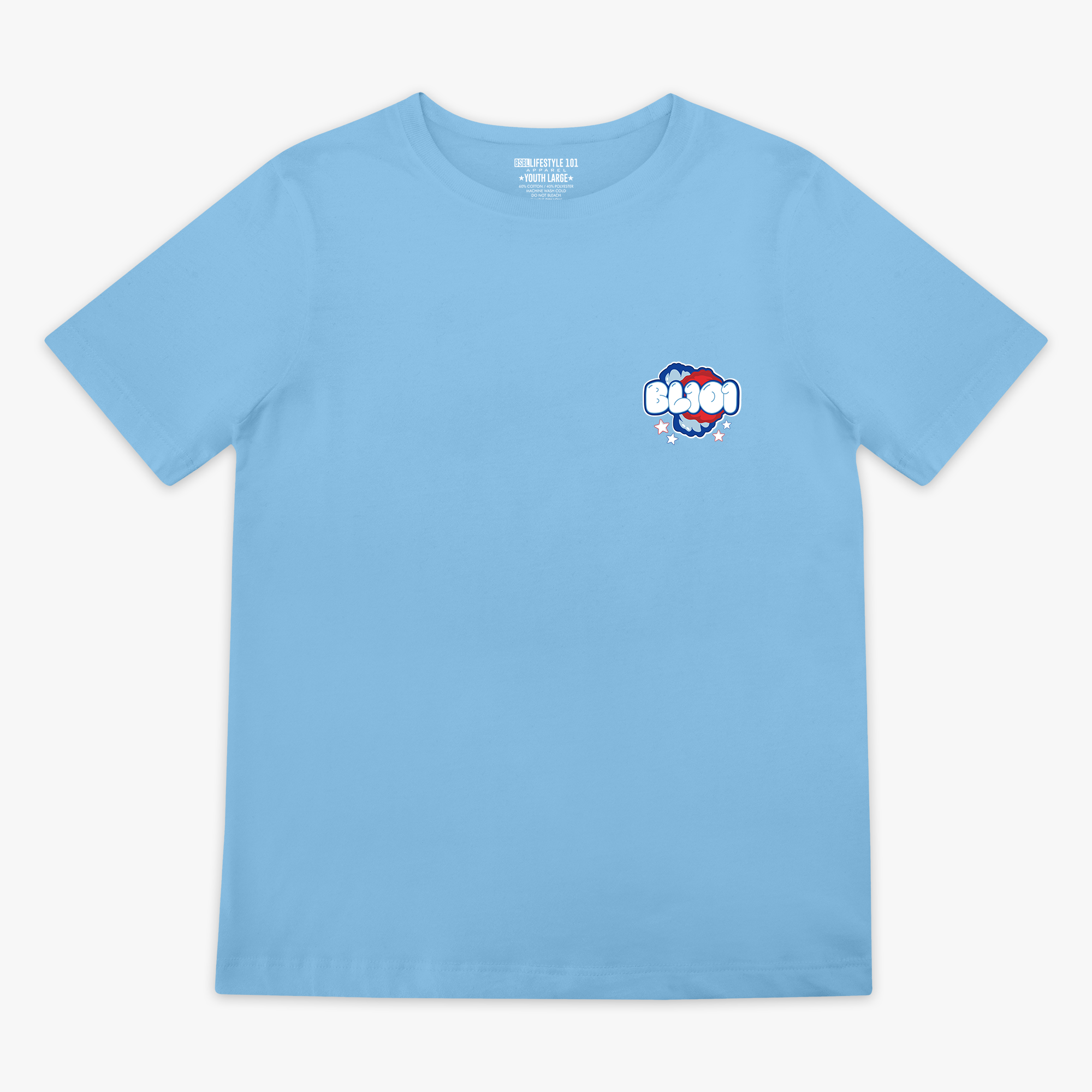 Red, white & blue Cotton Candy Light Blue youth graphic tee — front view