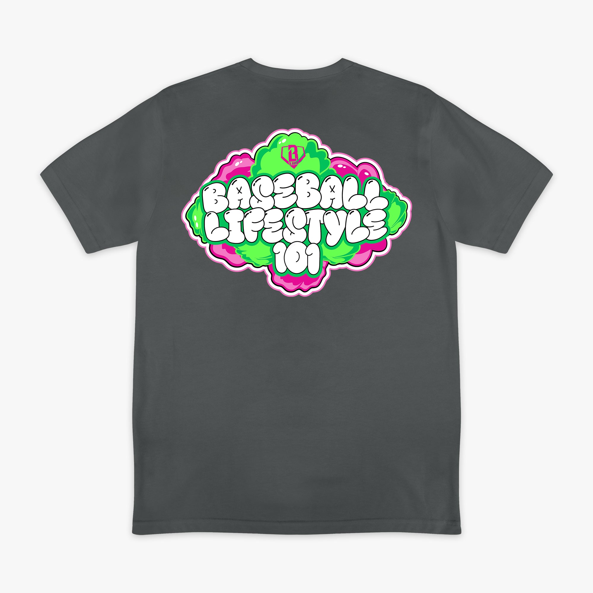 Gray Cotton Candy Sour Apple graphic tee — back view