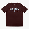 Brown t-shirt with 'BASEBALL' cow pattern graphic on a white background