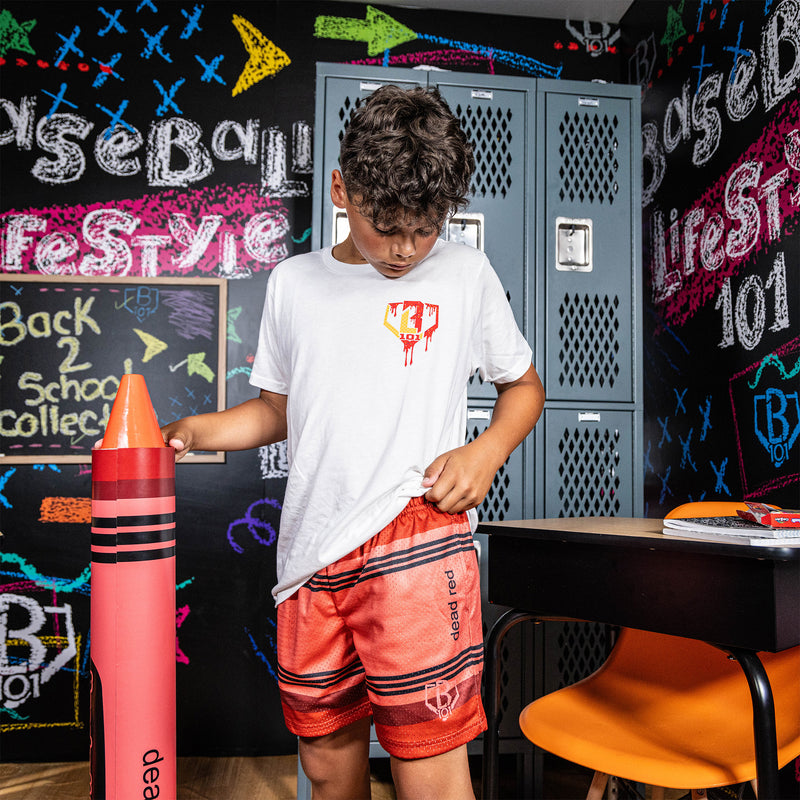 red crayon shorts baseball lifestyle 101