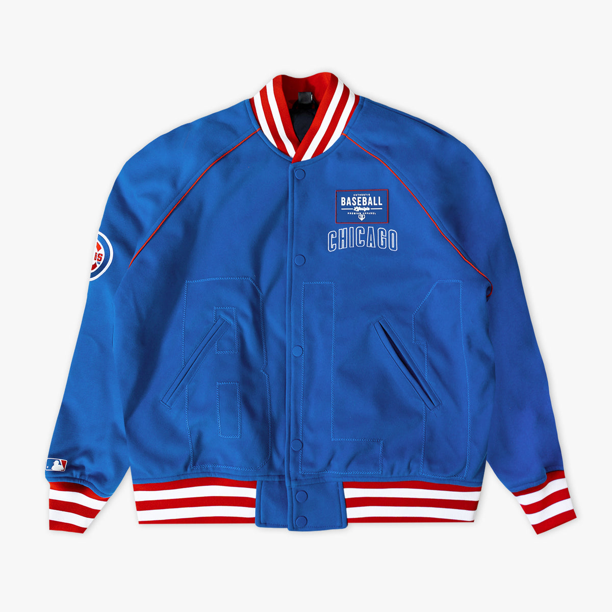 Blue Chicago Cubs Stadium bomber jacket — back view