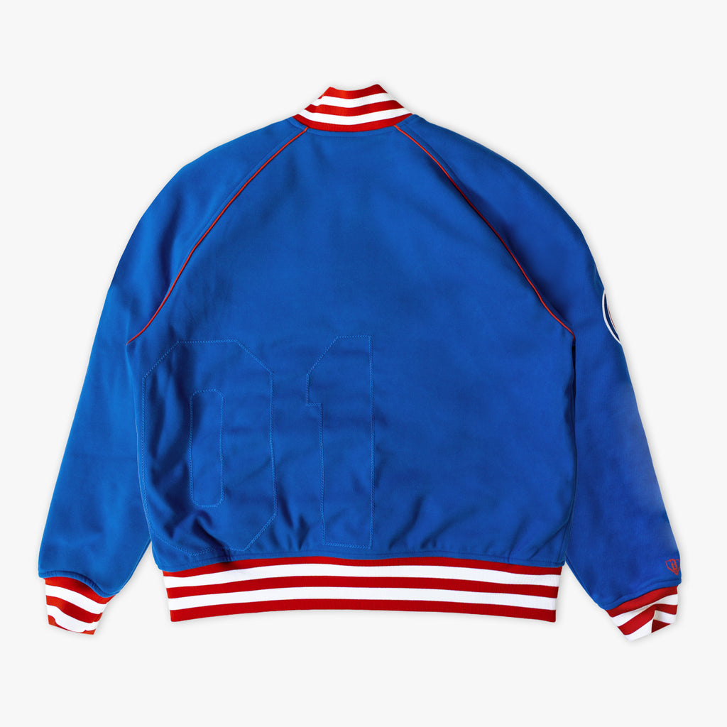 Blue Chicago Cubs Stadium youth bomber jacket — back view
