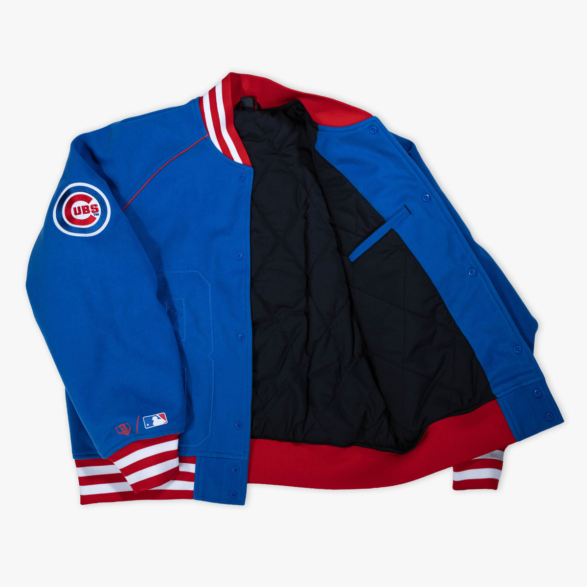 Blue Chicago Cubs Stadium bomber jacket — inside lining view