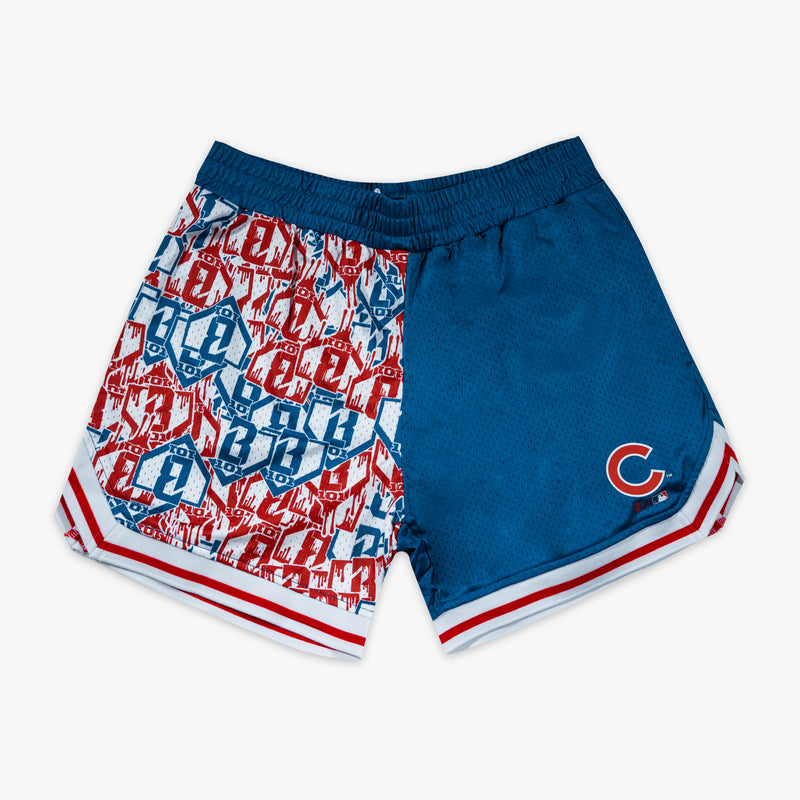 Blue shorts with "Chicago Cubs Sticker Court" design - front view
