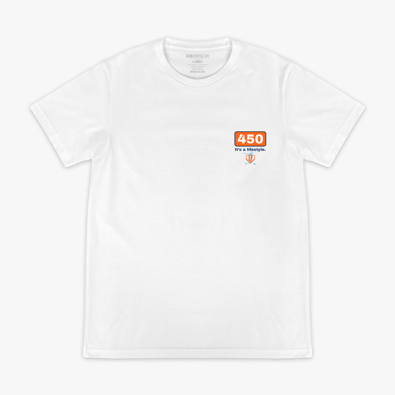 White Dead Center graphic tee — front view