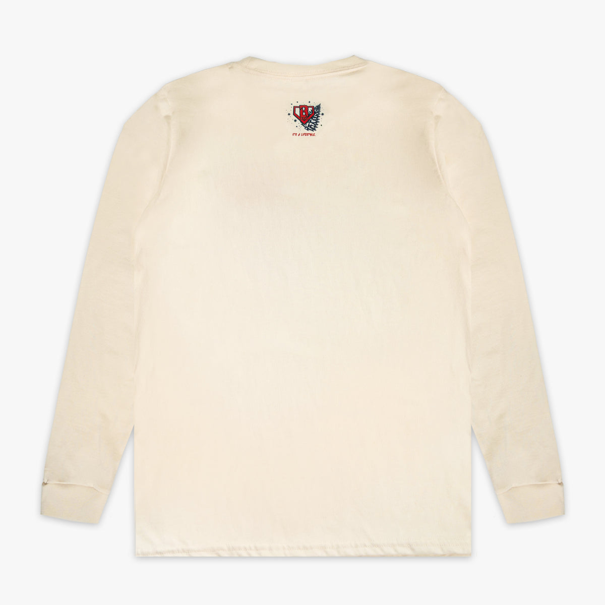 White youth graphic tee with "Deck The Halls Long Sleeve" design - back view