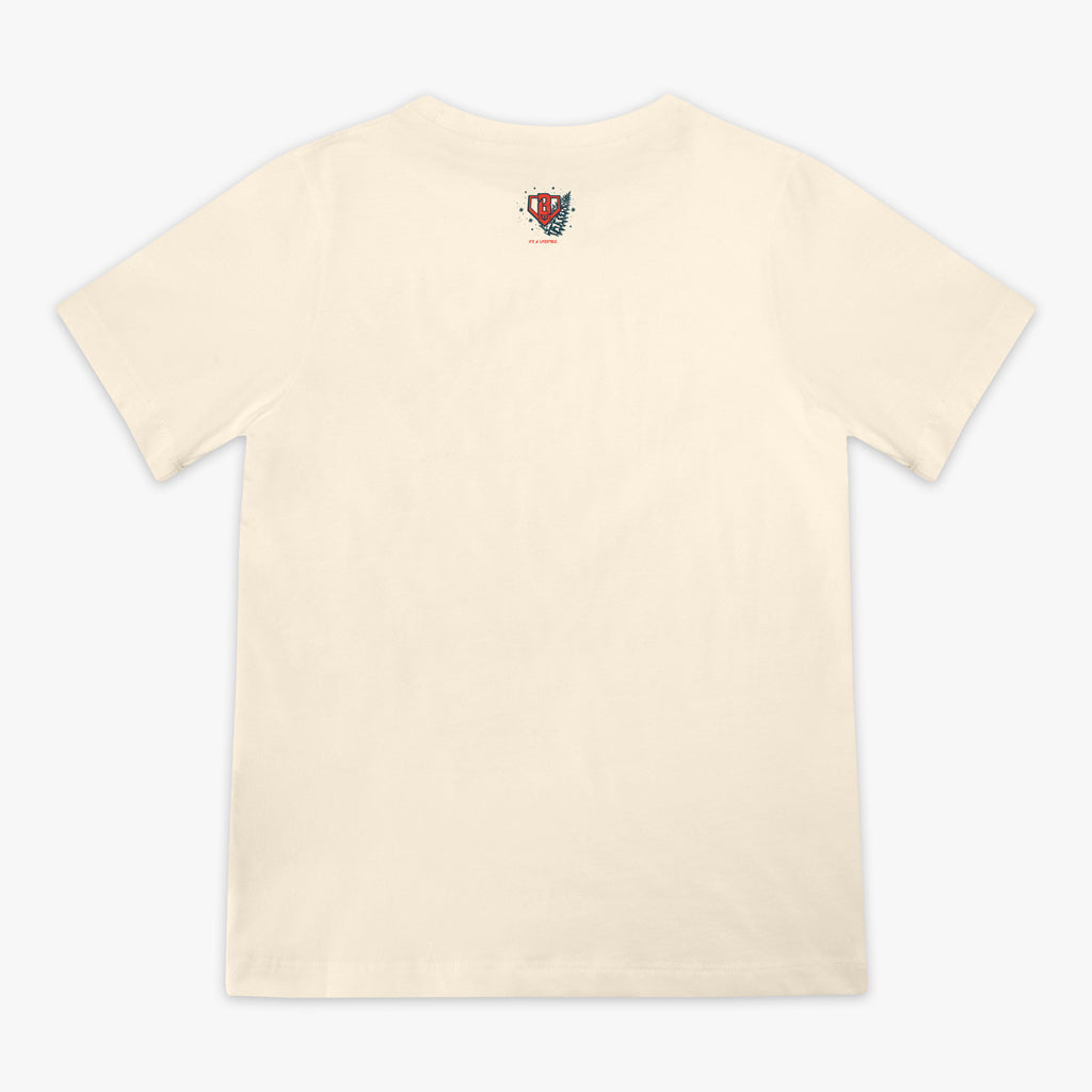 White youth graphic tee with "Deck The Halls" design - back view