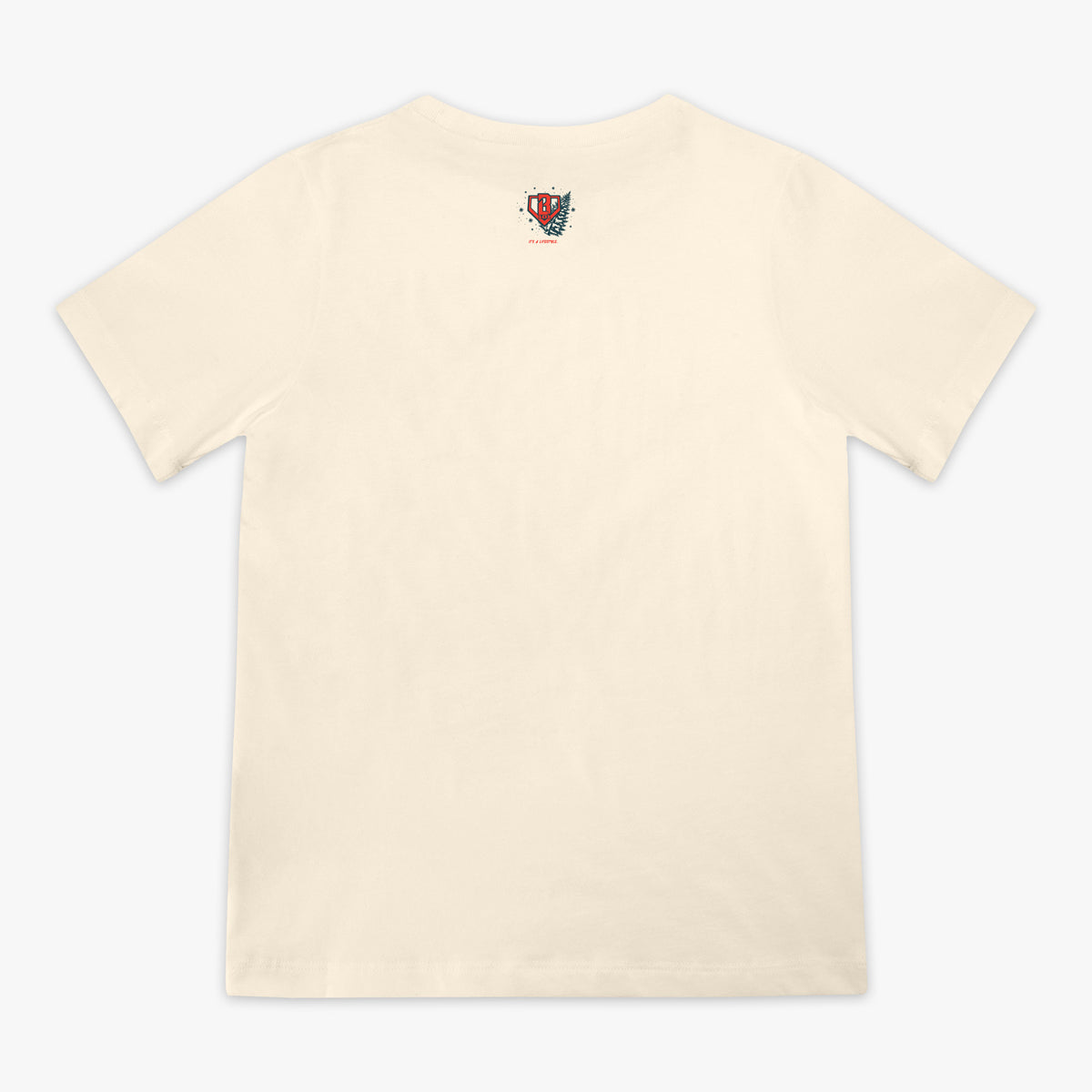White youth graphic tee with "Deck The Halls" design - back view