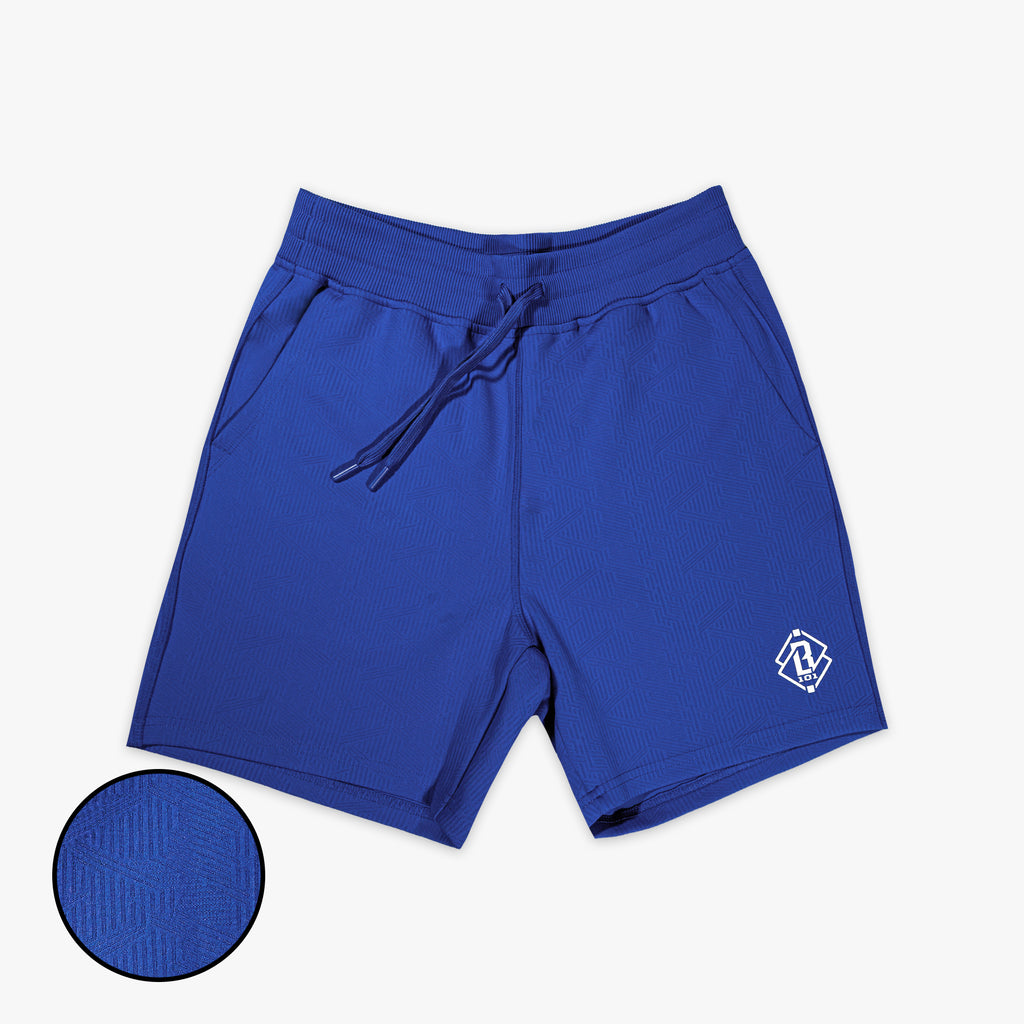 Adult model wearing blue Diamond Tech Jacquard Royal Blue shorts