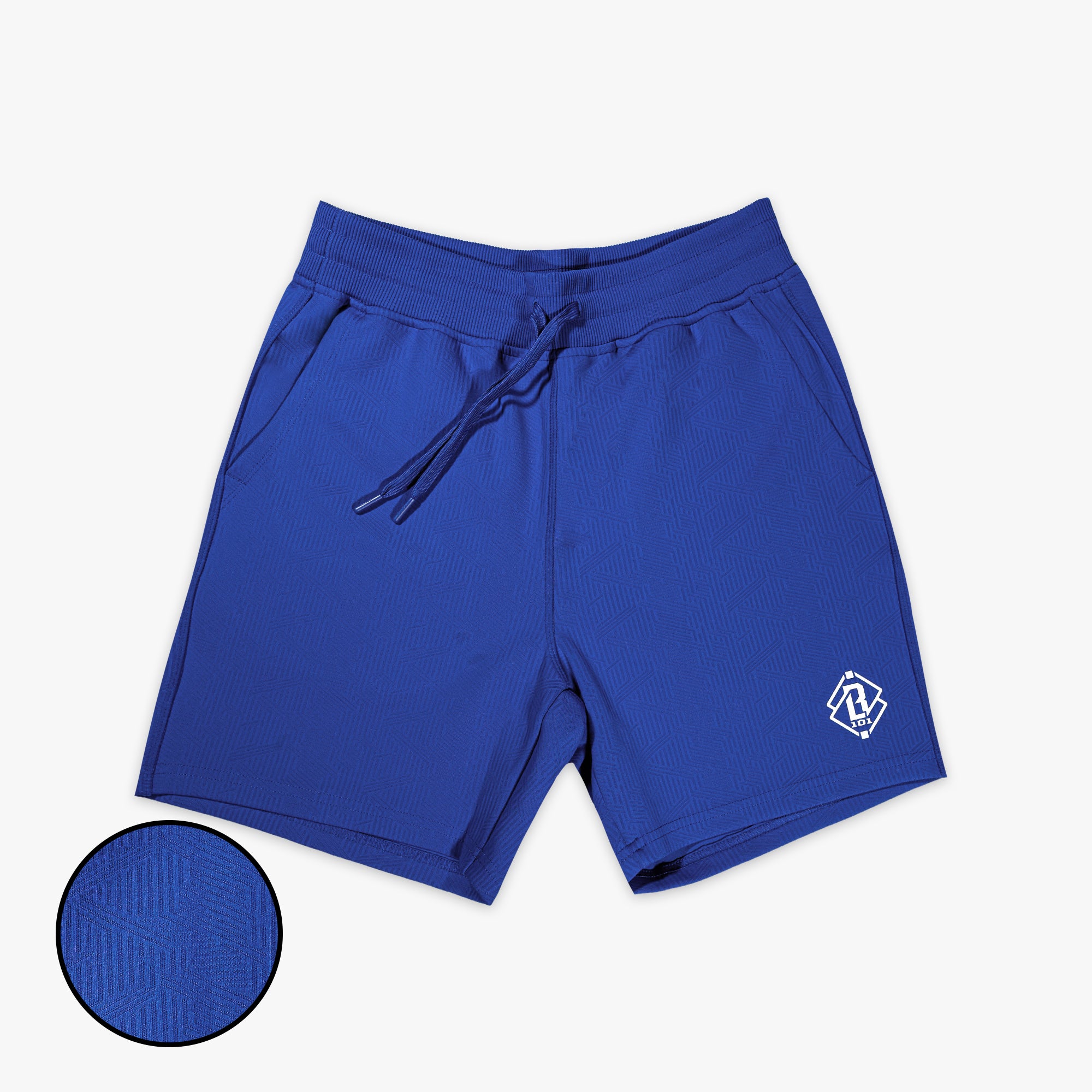 Adult model wearing blue Diamond Tech Jacquard Royal Blue shorts