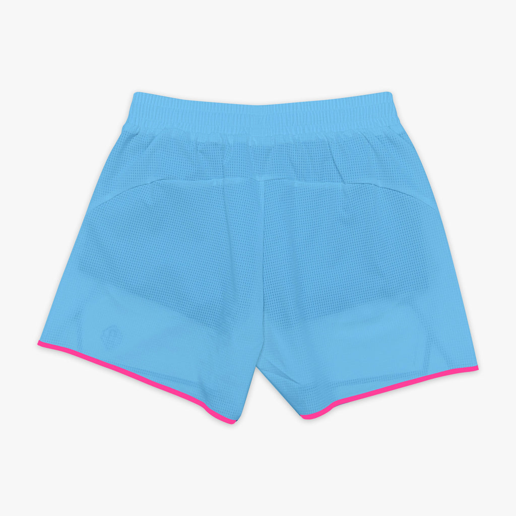 Blue Diamond Tech with Liner Cotton Candy shorts — back view
