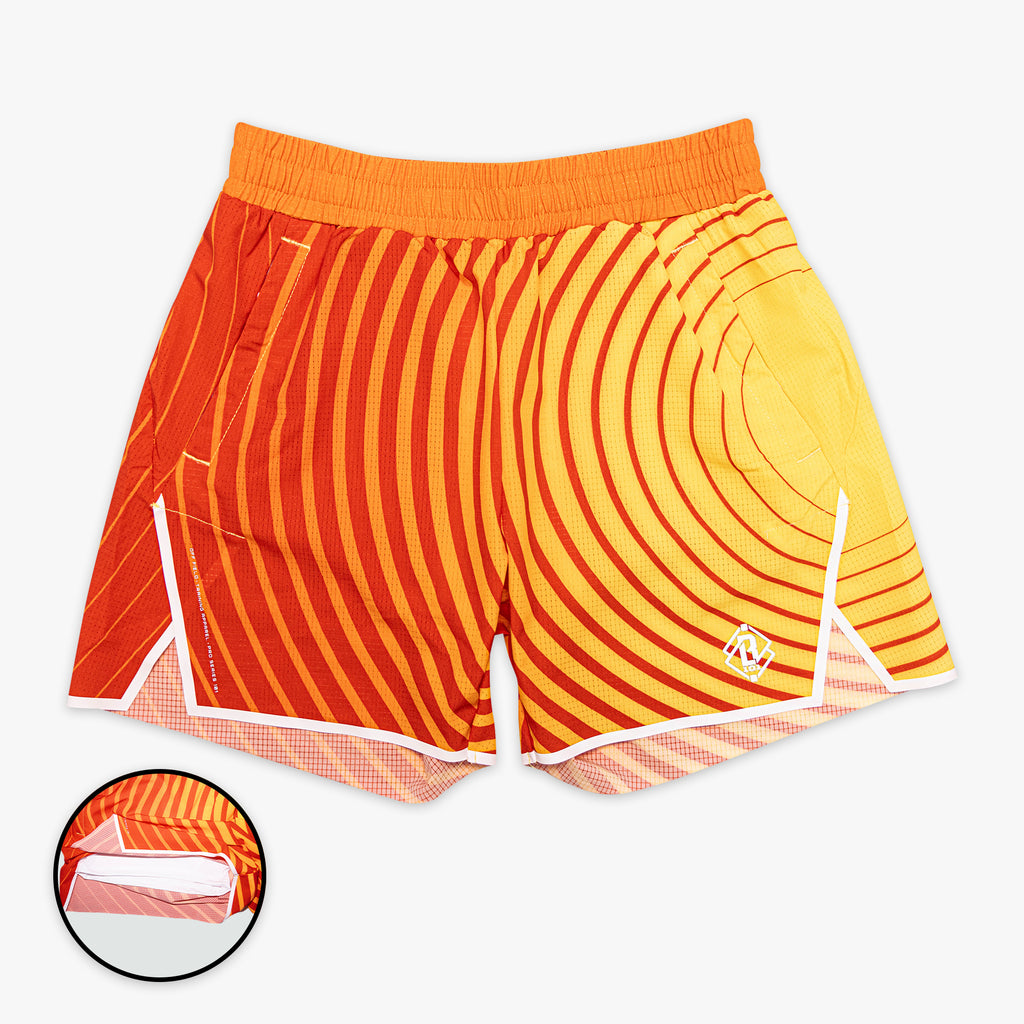 Orange Diamond Tech with Liner Orange Gradient shorts - front view