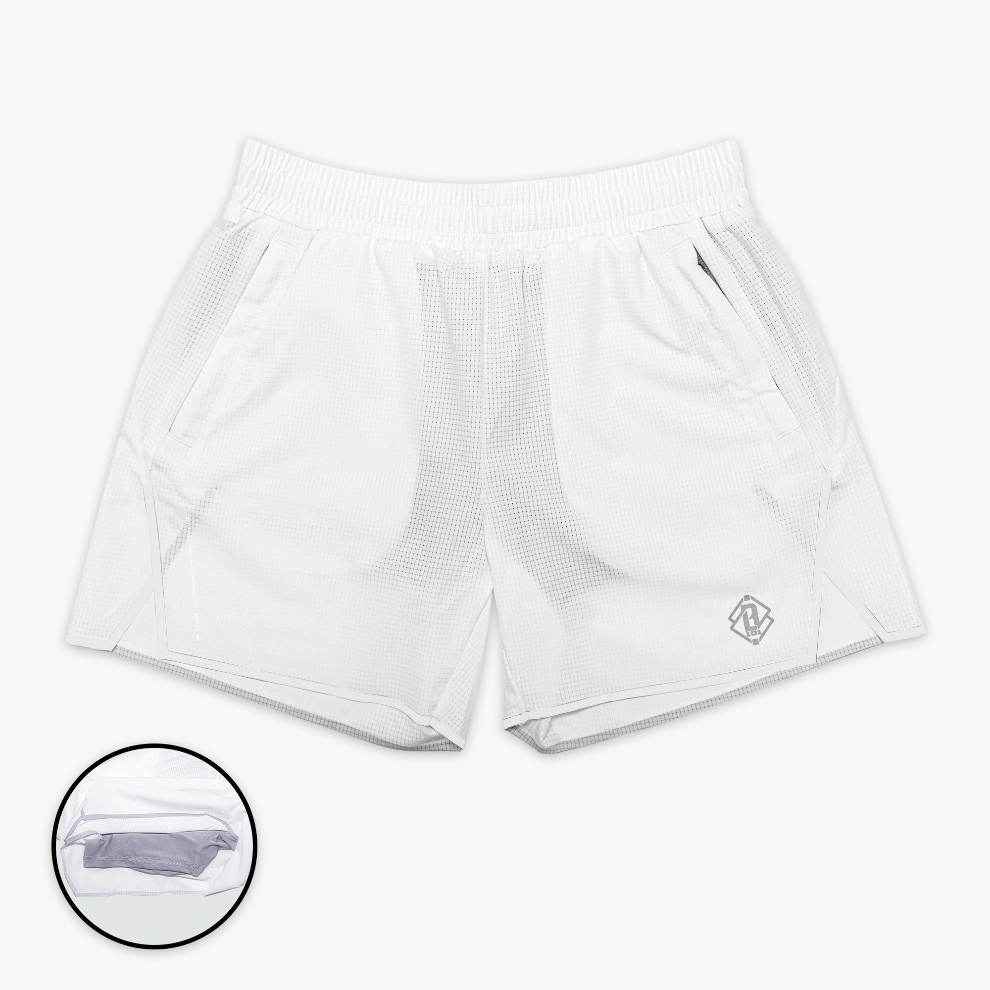White Diamond Tech with Liner shorts — front view