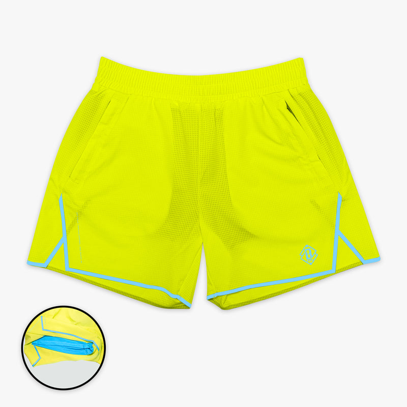 Yellow Diamond Tech with Liner Highlighter shorts — front view