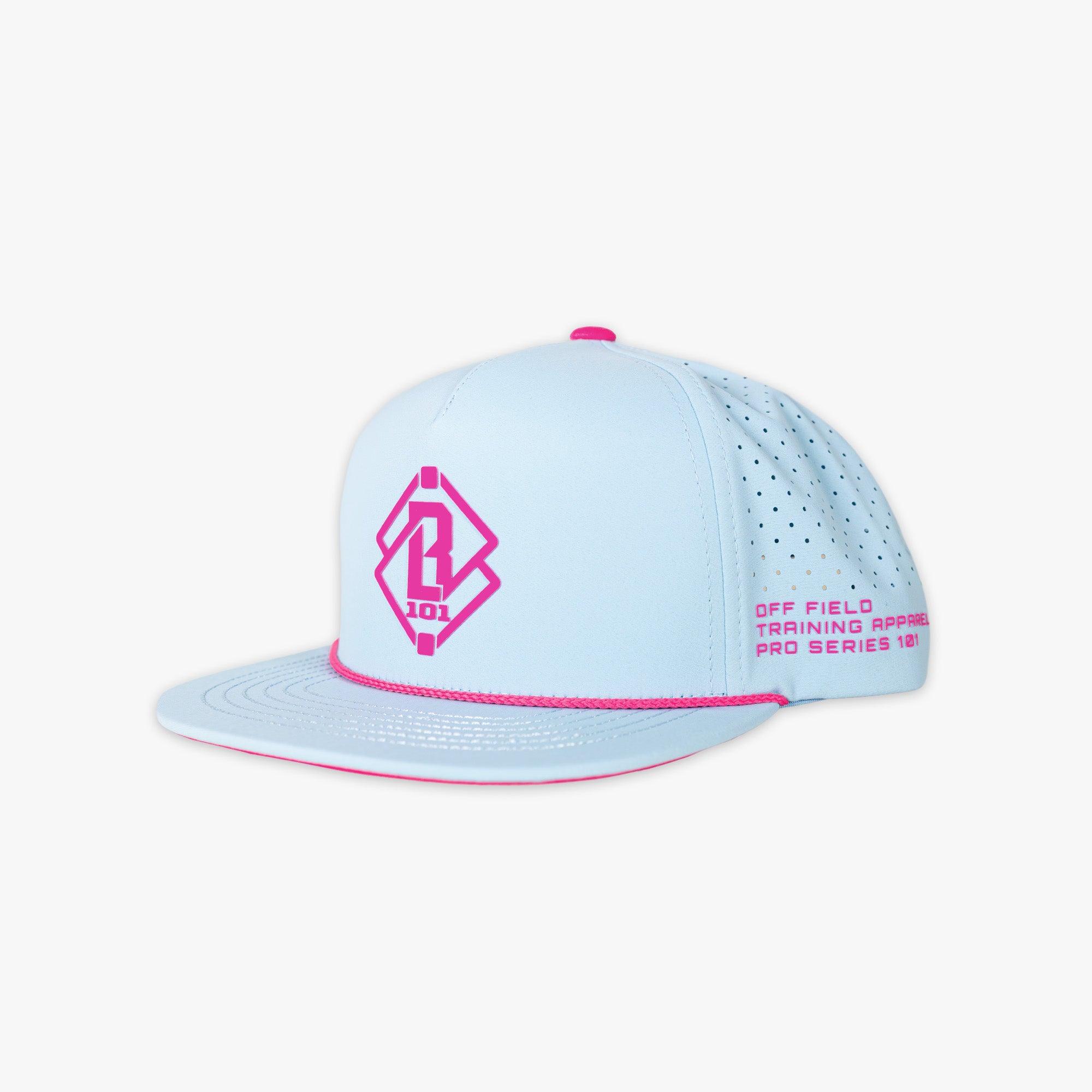 Light blue cap with pink accents and BL101 logo on a white background