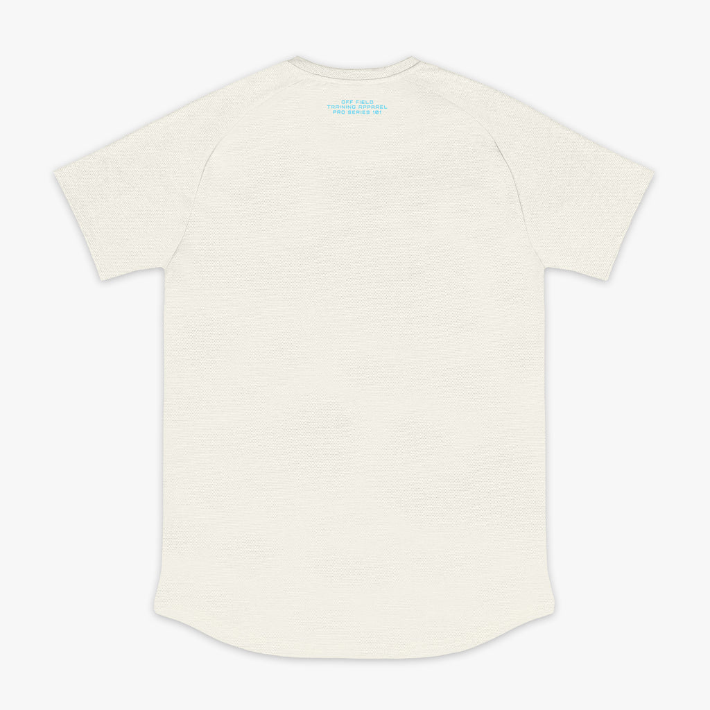 Bone and light blue Diamond Tech graphic tee — back view