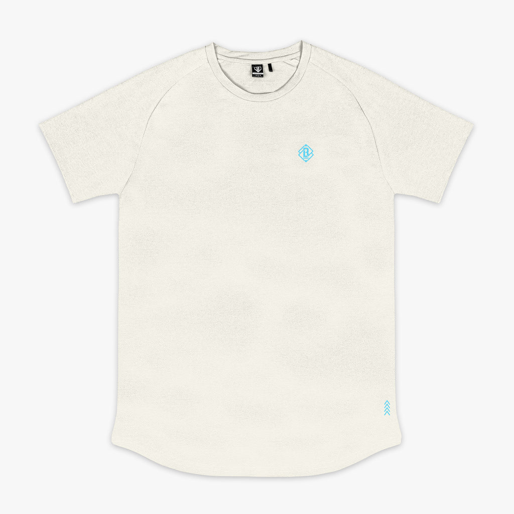 Bone and light blue Diamond Tech graphic tee — front view