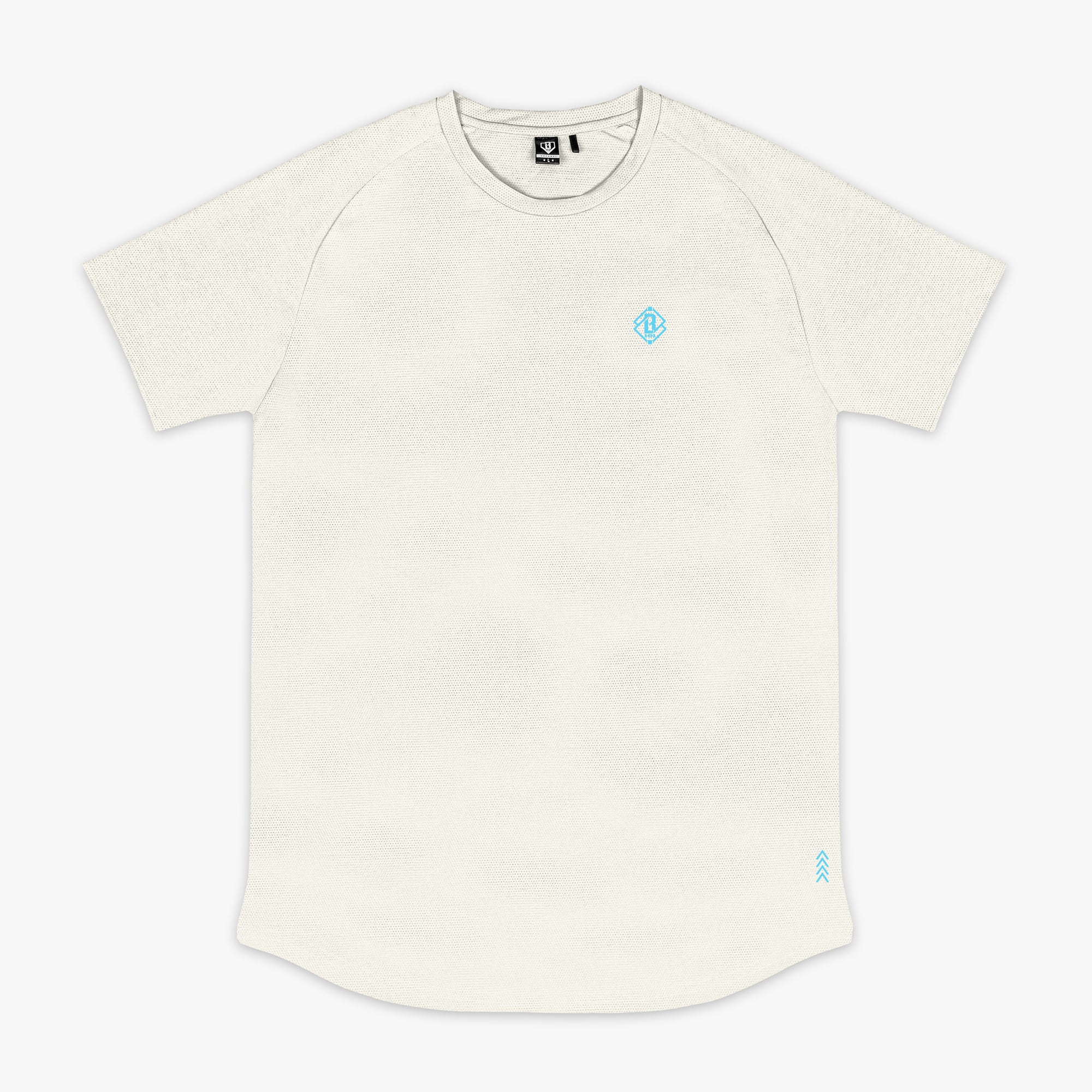 Bone and light blue Diamond Tech graphic tee — front view