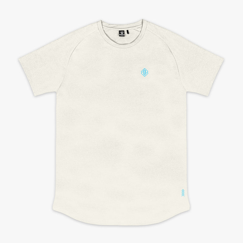 Bone and light blue Diamond Tech graphic tee — front view