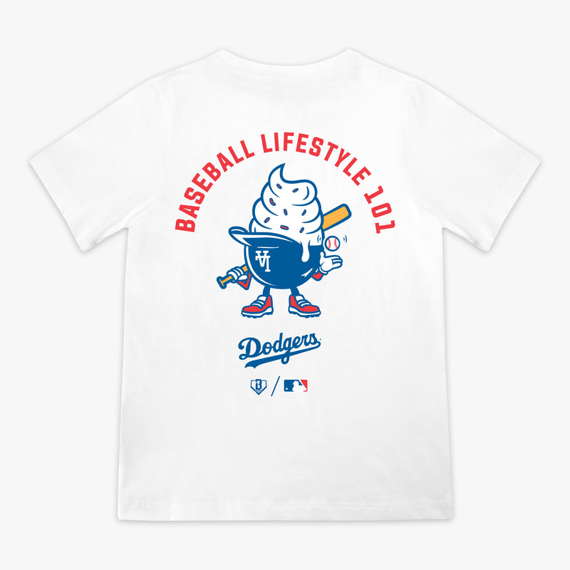White youth graphic tee with "Los Angeles Dodgers Ice Cream" design - back view