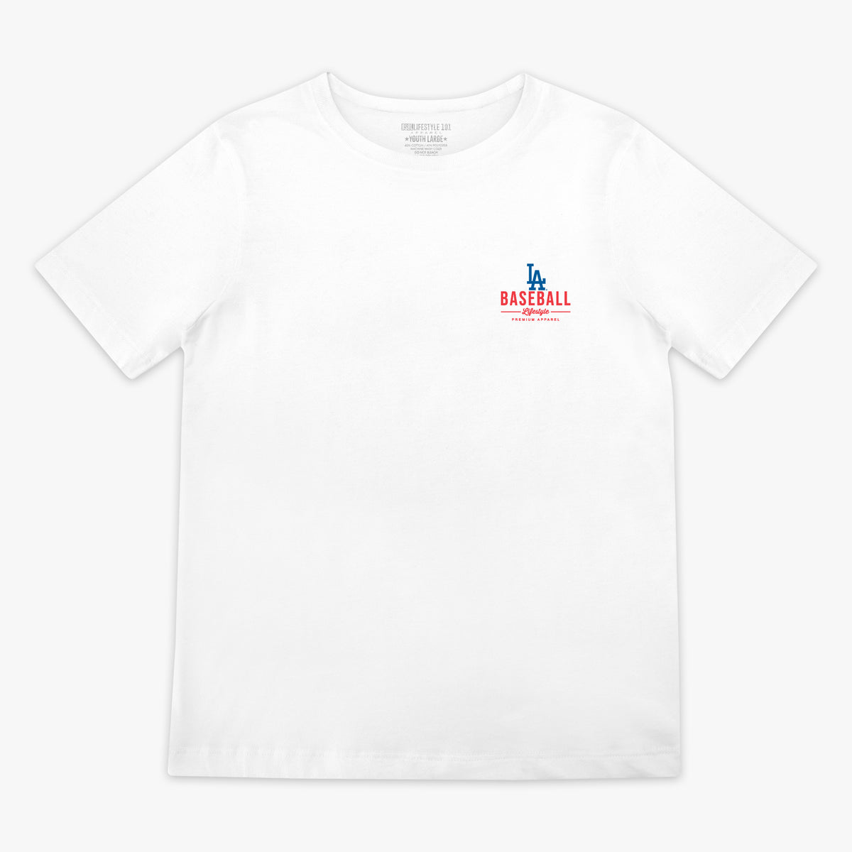 White youth graphic tee with "Los Angeles Dodgers Ice Cream" design - front view