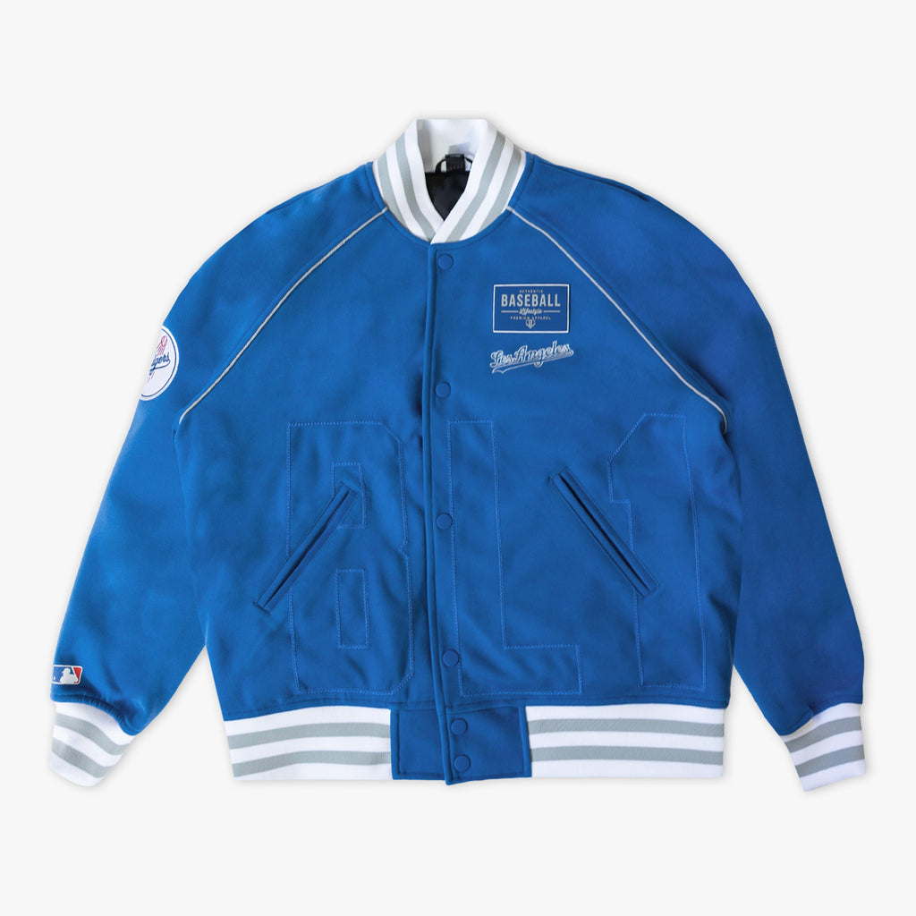 Blue Los Angeles Dodgers Stadium bomber jacket — back view