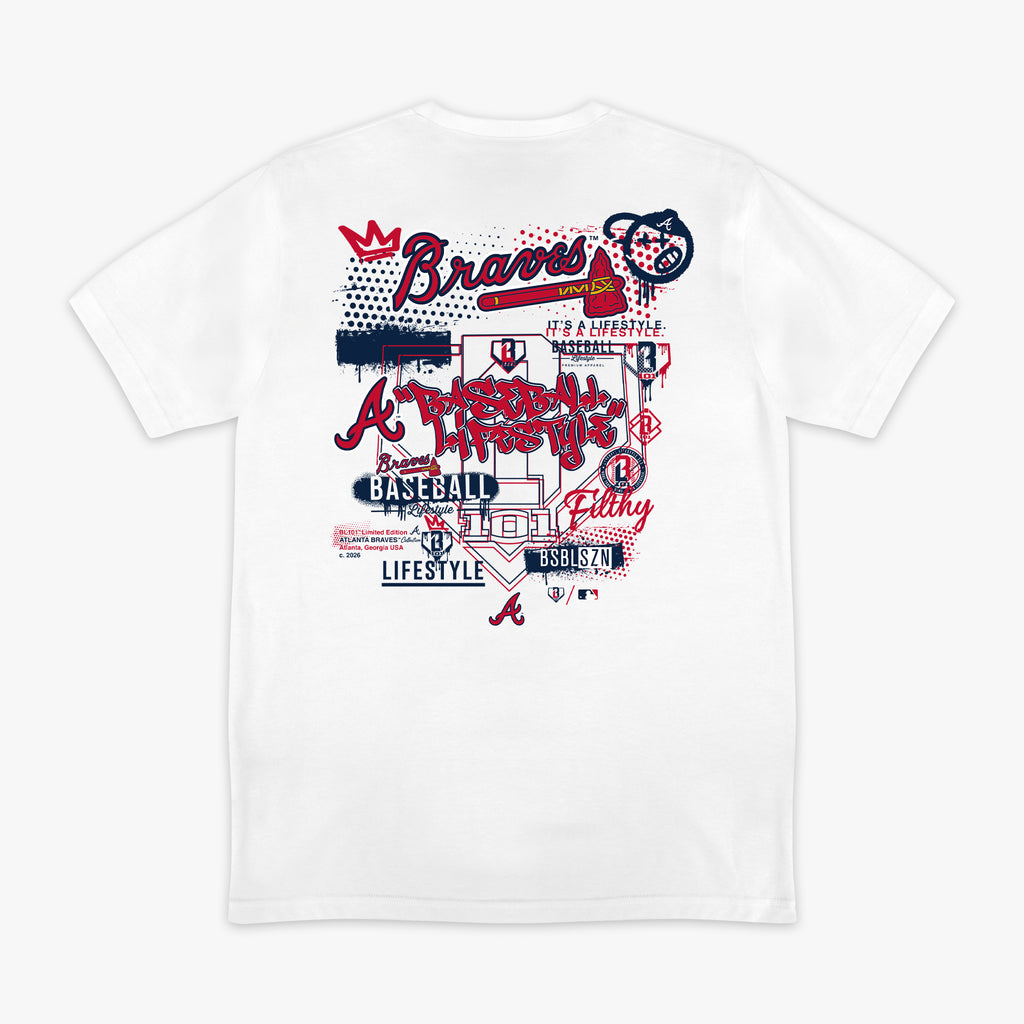 Graphic tee with “Atlanta Braves Drip” design — back view