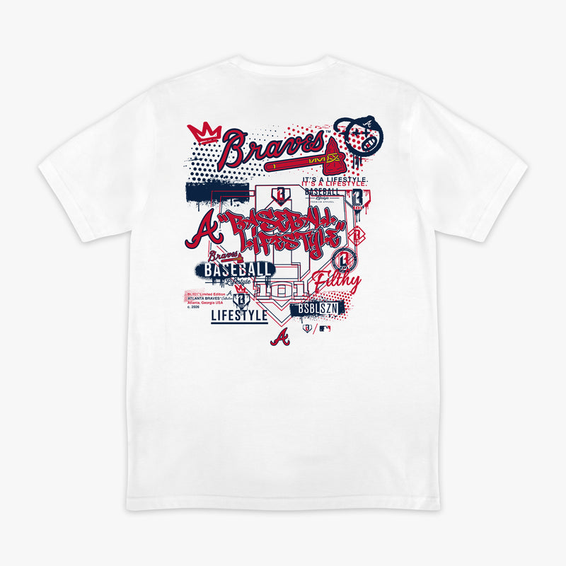 Graphic tee with “Atlanta Braves Drip” design — back view