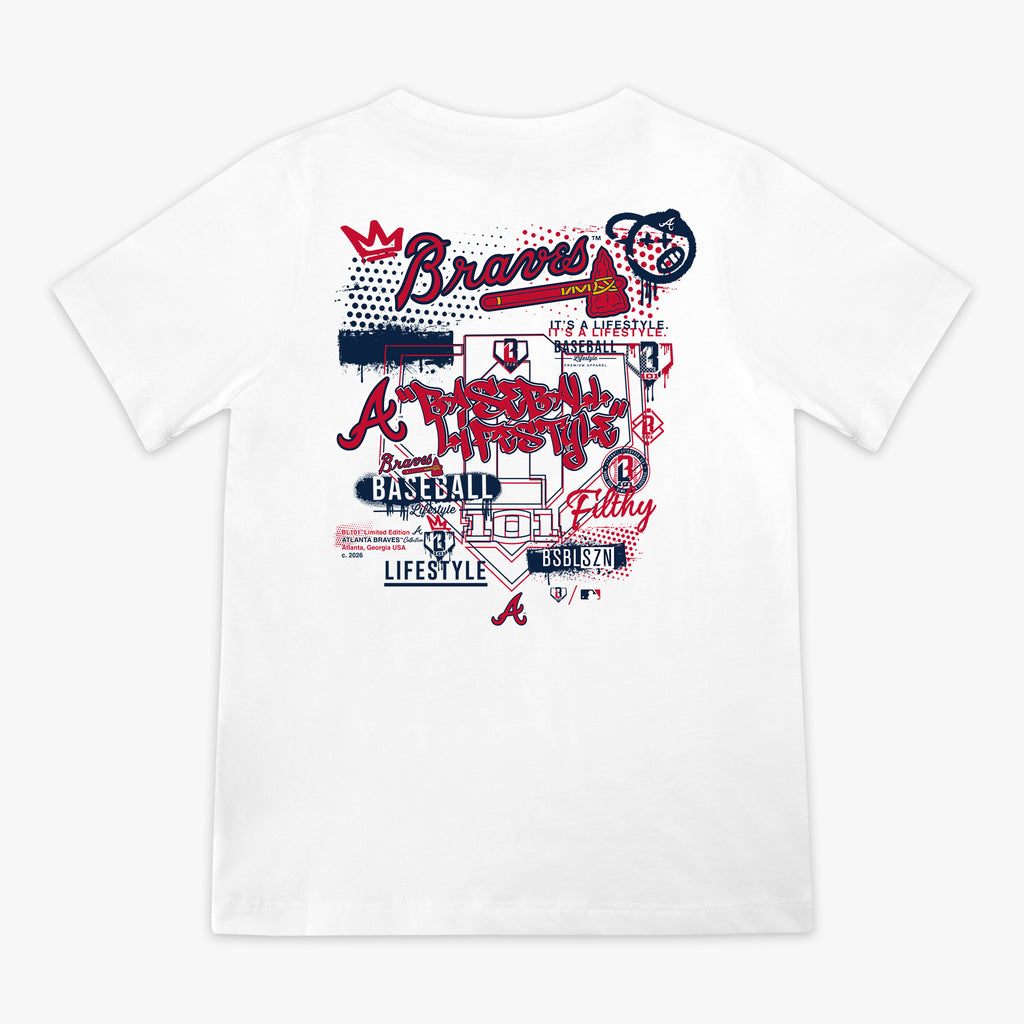 Youth graphic tee with “Atlanta Braves Drip” design — back view