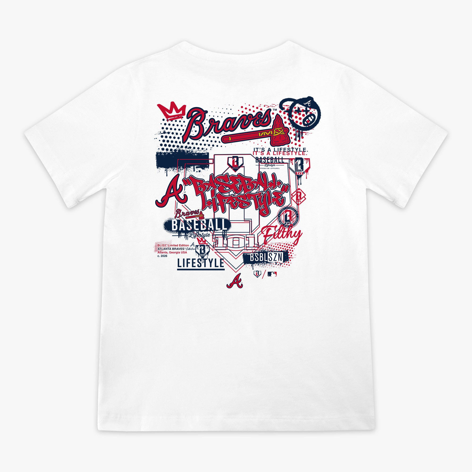 Youth graphic tee with “Atlanta Braves Drip” design — back view