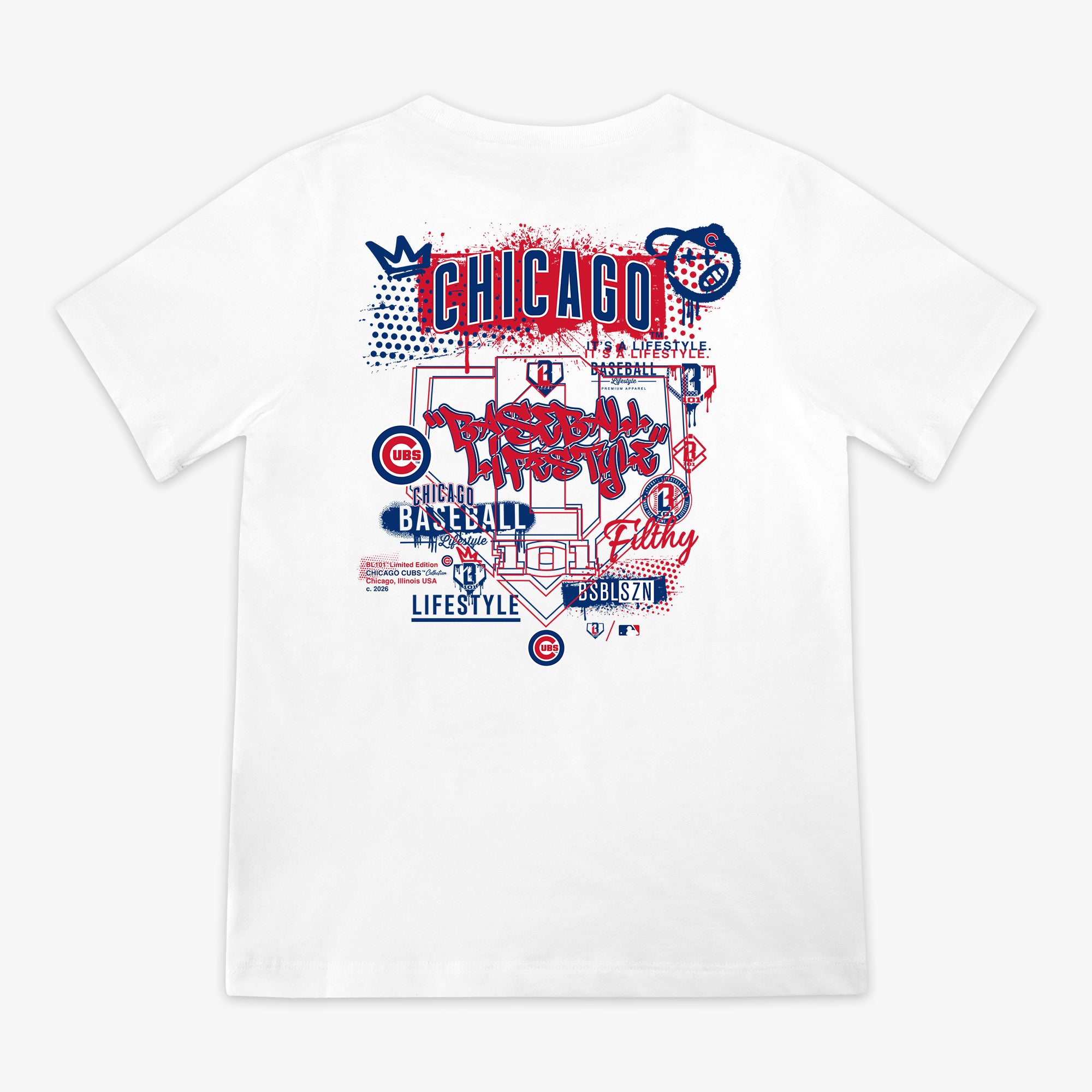 Youth graphic tee with “Chicago Cubs Drip” design — back view