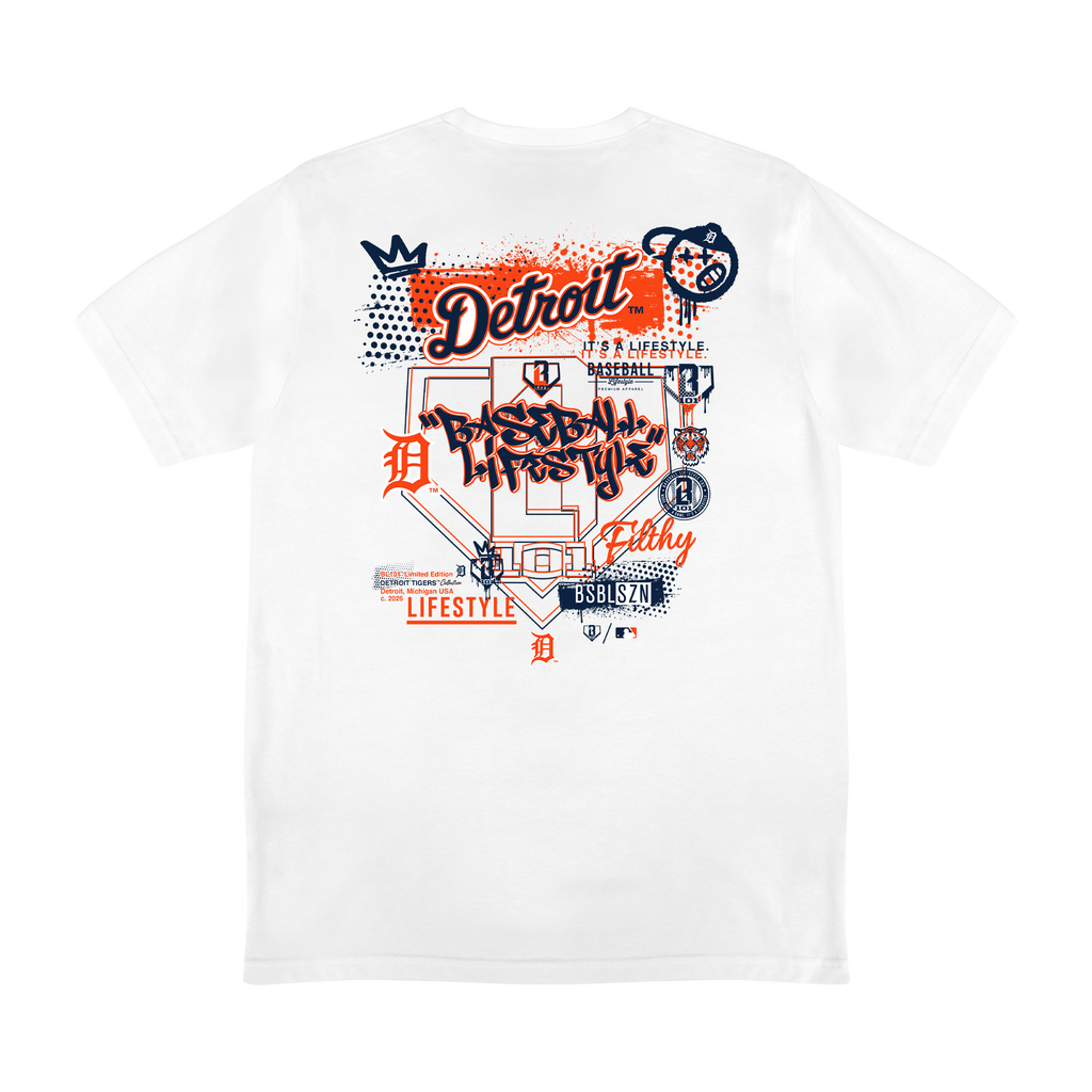 Graphic tee with “Detroit Tigers Drip” design — back view
