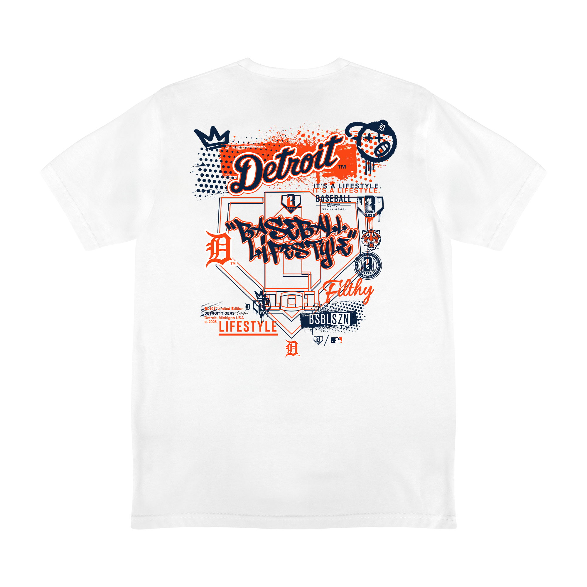 Graphic tee with “Detroit Tigers Drip” design — back view