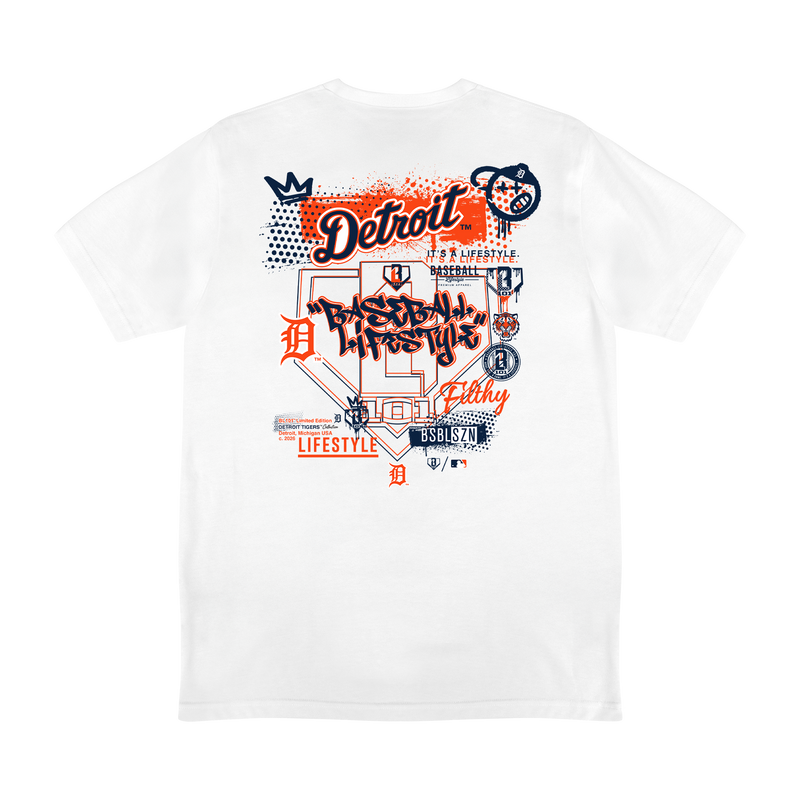 Graphic tee with “Detroit Tigers Drip” design — back view