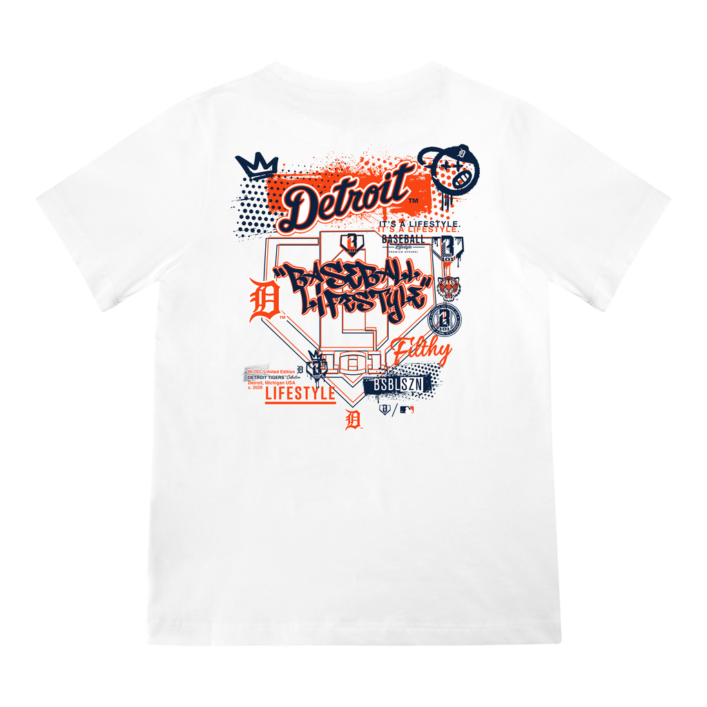 Youth graphic tee with “Detroit Tigers Drip” design — back view