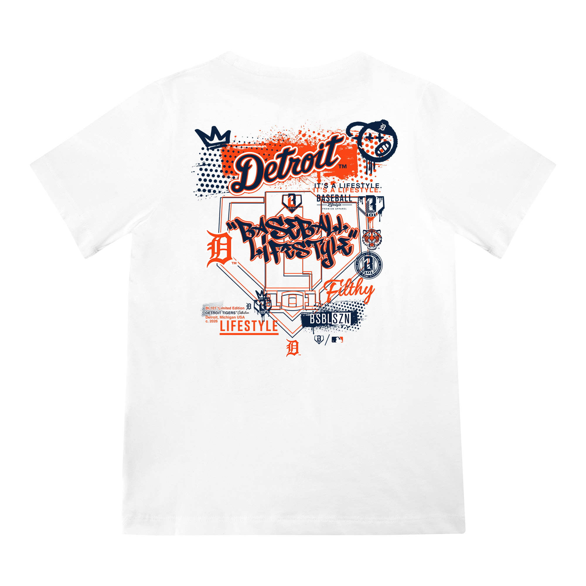 Youth graphic tee with “Detroit Tigers Drip” design — back view