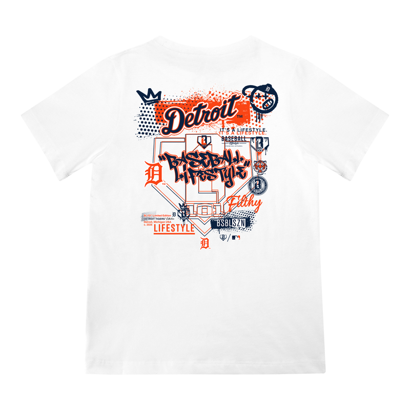 Youth graphic tee with “Detroit Tigers Drip” design — back view