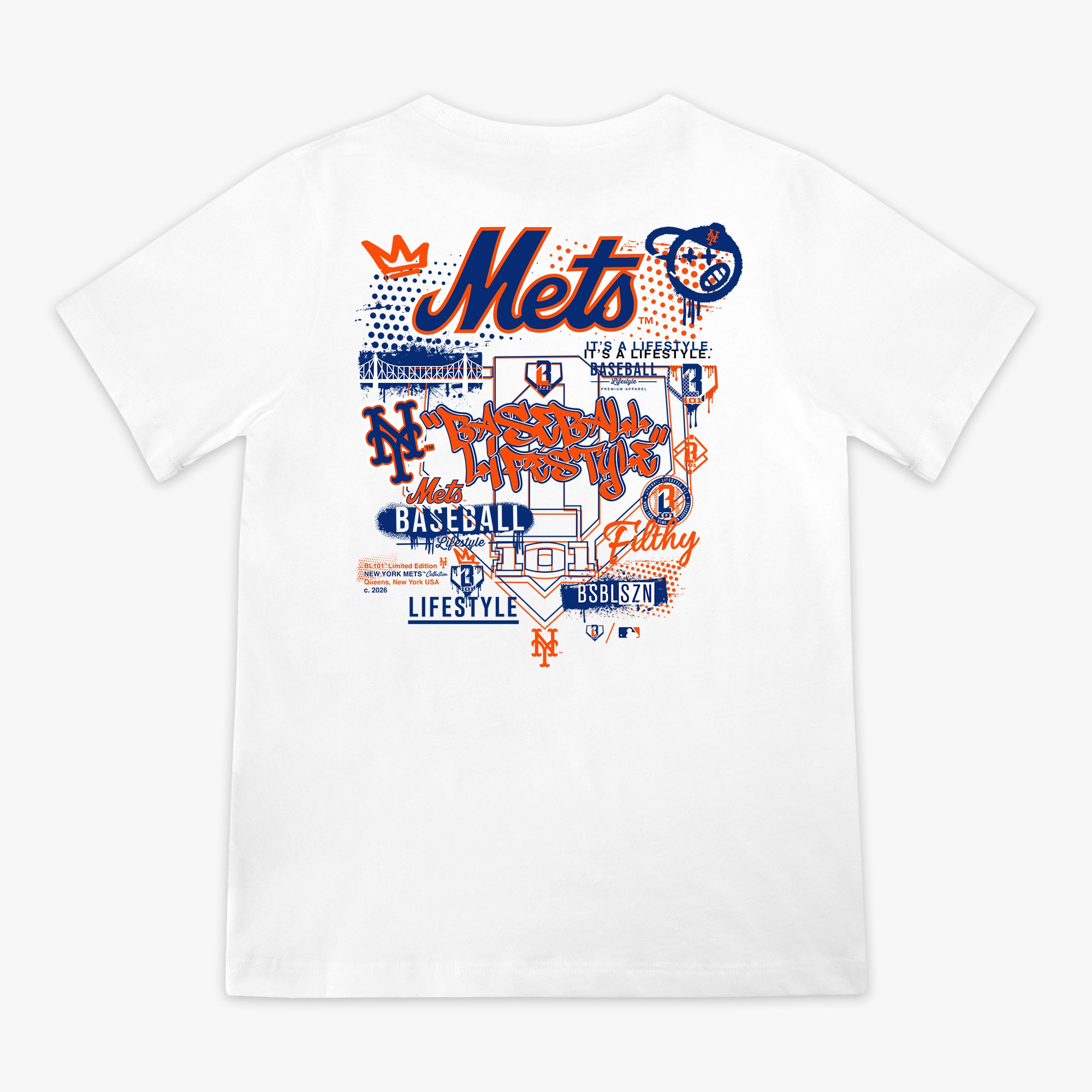 White youth graphic tee with "New York Mets Drip" design — back view