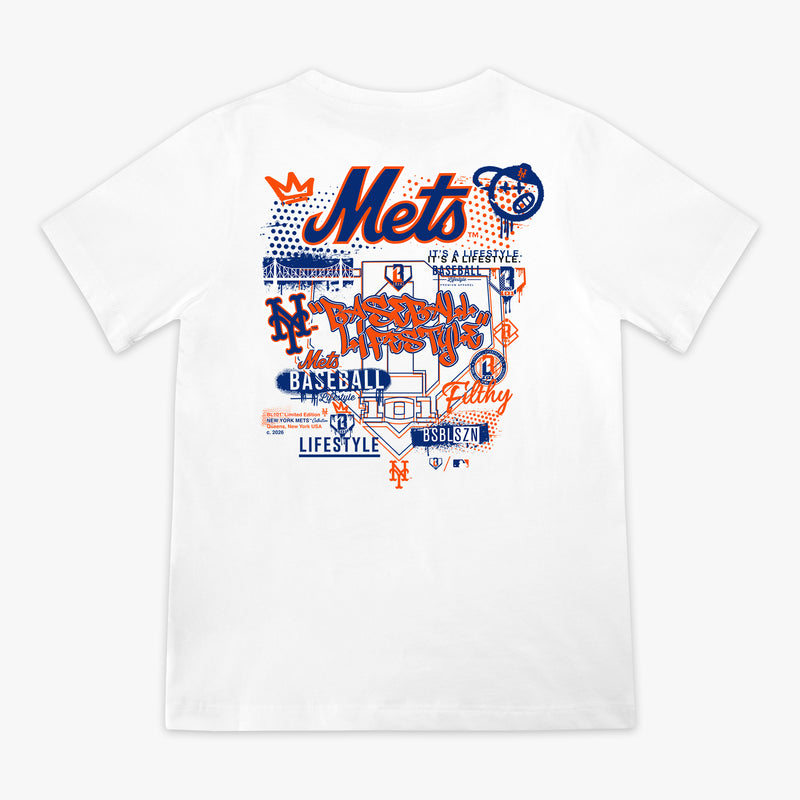 White youth graphic tee with "New York Mets Drip" design — back view