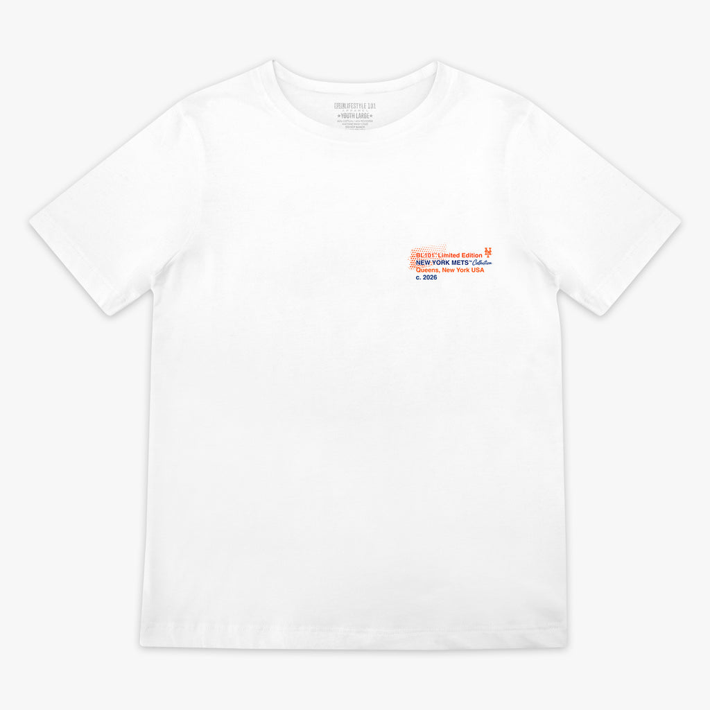 White youth graphic tee with "New York Mets Drip" design — front view